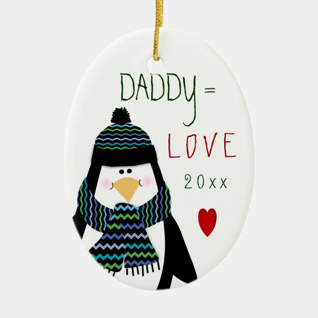 Love DADDY Penguin Christmas Gift Ceramic Tree Decoration (Front)