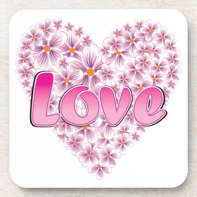 Love Daisy Heart Pink Coaster (Front)