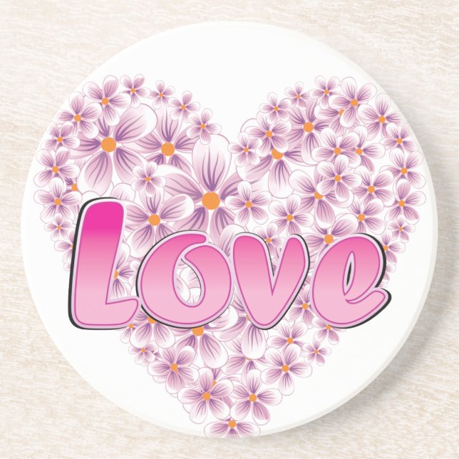 Love Daisy Heart Pink Coaster (Front)