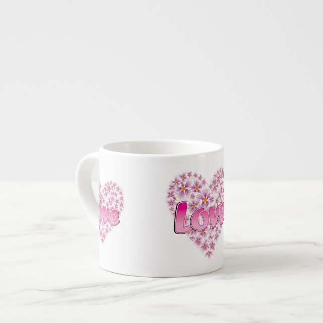 Love Daisy Heart Pink Espresso Cup (Front Left)