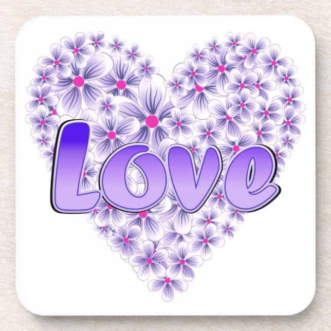 Love Daisy Heart Purple Coaster (Front)