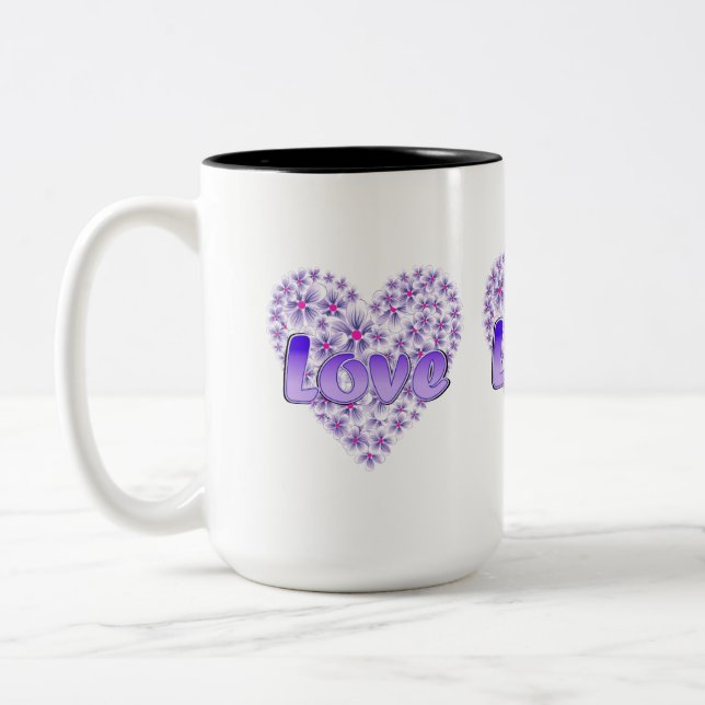 Love Daisy Heart Purple Two-Tone Coffee Mug (Left)