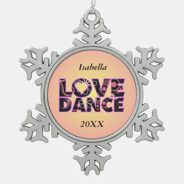 Love Dance Snowflake Pewter Christmas Ornament (Front)