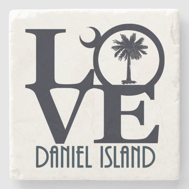LOVE Daniel Island South Carolina Stone Coaster (Front)