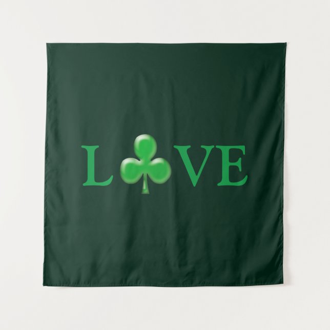 Love dark Green Clover Shamrock St. Patrick's Day Tapestry (Front)