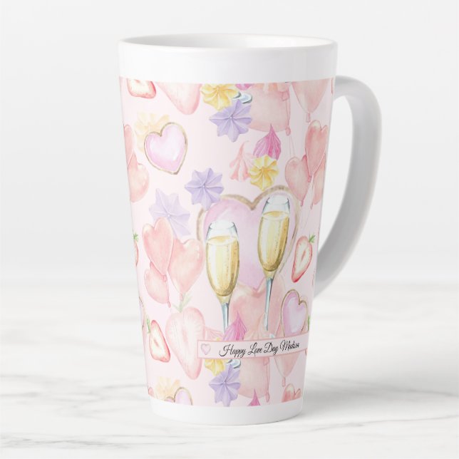 Love Day Watercolor Hearts and Sweets Pattern Latte Mug (Right Angle)