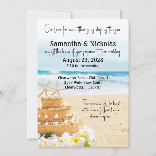 Love Deep as the Sea Beach Wedding Invitation (Front)