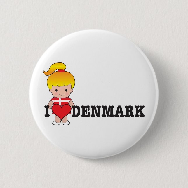 Love Denmark 6 Cm Round Badge (Front)