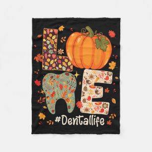Love Dental Life Pumpkin Tooth Dentist Fall Thanks Fleece Blanket