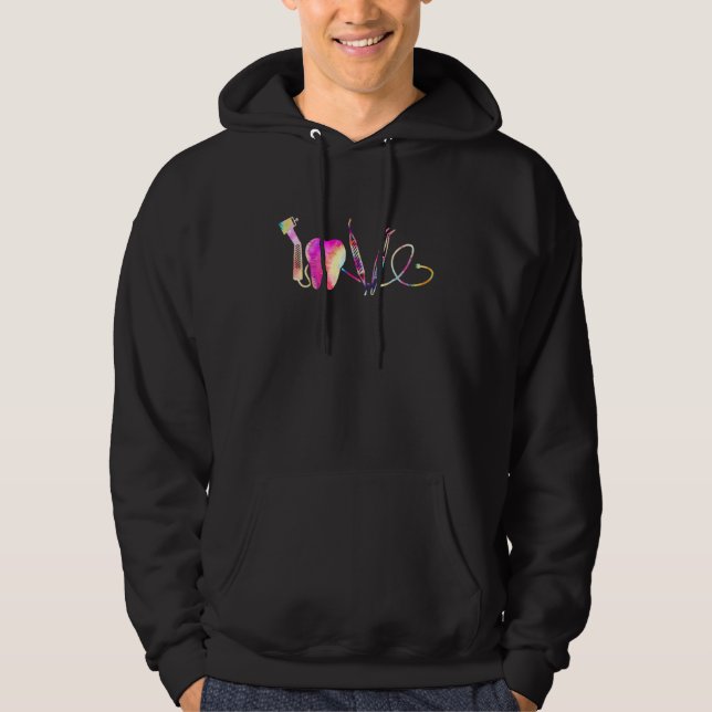 Love Dentist Dental Hygienist Tools Tie Dye Art To Hoodie (Front)