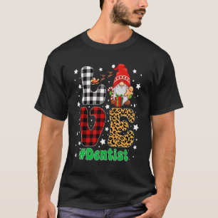 Love Dentist Gnome Christmas Leopard Plaid Xmas Pa T-Shirt