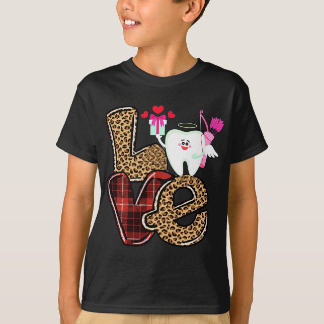 Love Dentist Heart Red Plaid Leopard Valentine's D T-Shirt (Front)