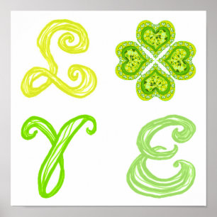 LOVE Diamond Clover St. Patrick's Day fabric font Poster