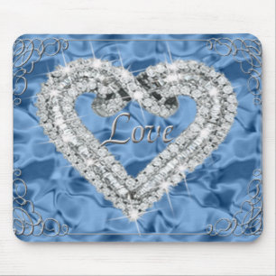 Love Diamond Heart Blue Mouse Pad