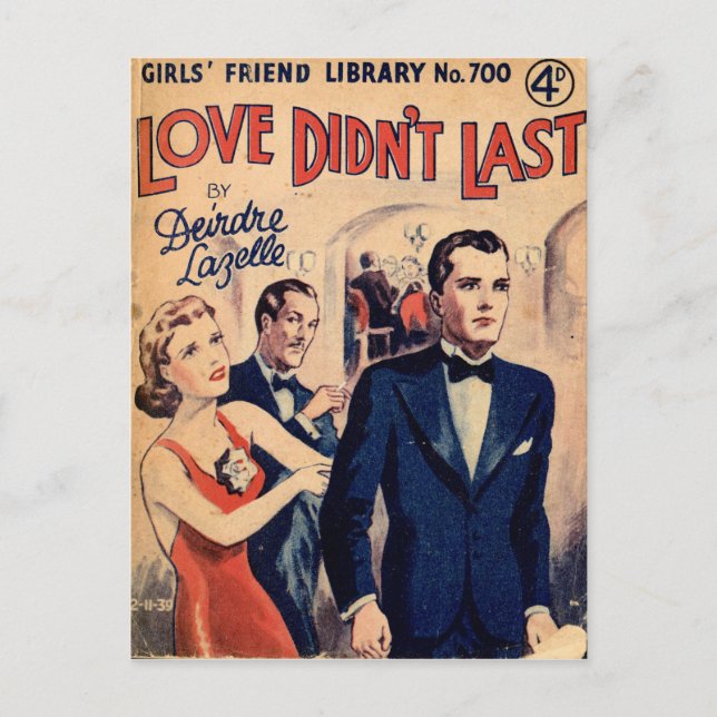 Love Didn't Last vintage romance magazine postcard (Front)