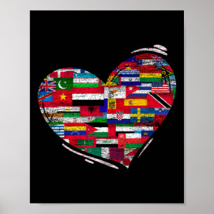 Love Diversity National Flags Heart Earth Day Poster