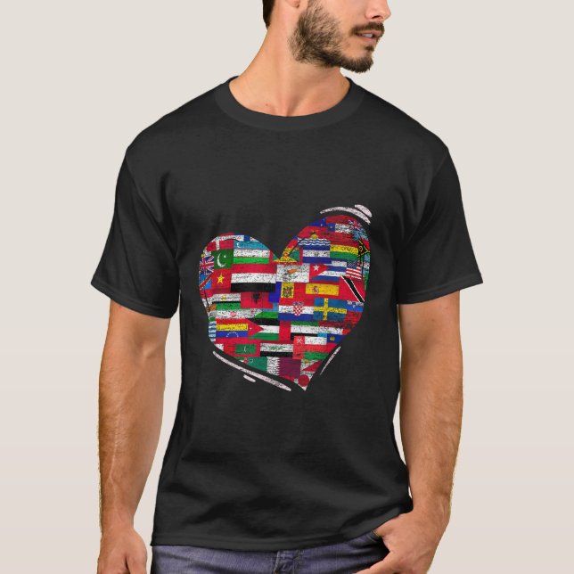 Love Diversity National Flags Heart Earth Day  T-Shirt (Front)