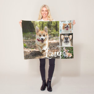 LOVE Dog 4 Photo Collage Paw Print Heart Fleece Blanket