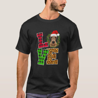 Love Dog Airedale Terrier Santa Hat Leopard Christ T-Shirt