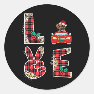 Love Dog Boxer Riding Red Car Christmas Sweater Fo Classic Round Sticker