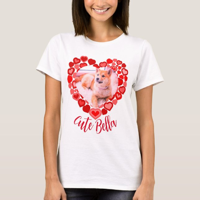 Love dog cat heart shaped pet photo T-Shirt (Front)