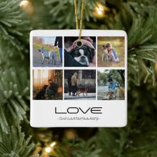 Love Dog Family Portrait Collage Design Ceramic Ornament