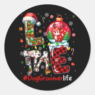Love Dog Groomer Christmas Santa Reindeer Matching Classic Round Sticker