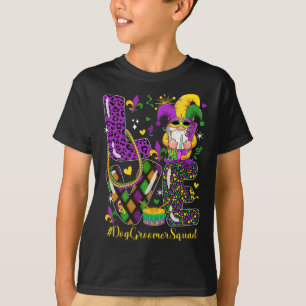 Love Dog Groomer Squad Mardi Gr Leopard Gnome Para T-Shirt