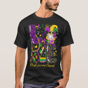 Love Dog Groomer Squad Mardi Gr Leopard Gnome Para T-Shirt