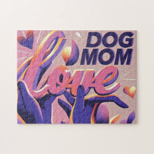 Love Dog Mum Pink Purple Jigsaw Puzzle