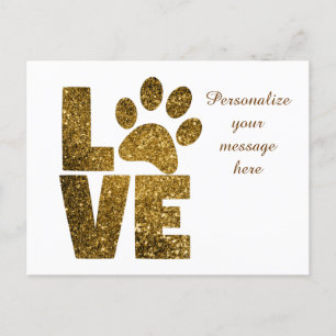 Love Dog Paw Print Personalised Message, Quote or Announcement Postcard