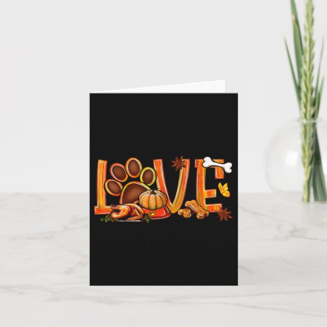 Love Dog Paw Print Turkey Pumpkin Fall Autumn Than Card (Front)