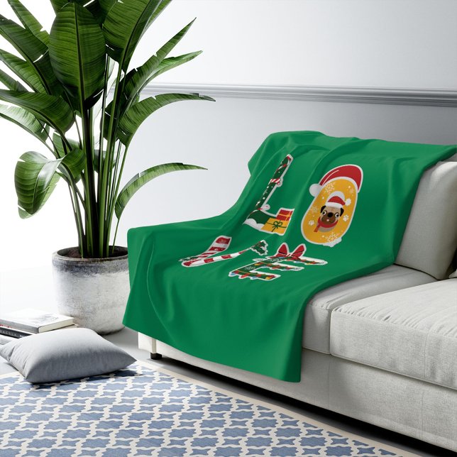 LOVE Dog Personalized Christmas Matching Family Fleece Blanket (Creator Uploaded)
