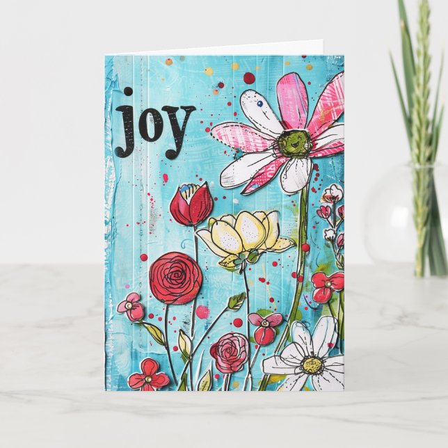 *~**~ LOVE Doodle Art Colourful Whimsical Flower Thank You Card (Front)