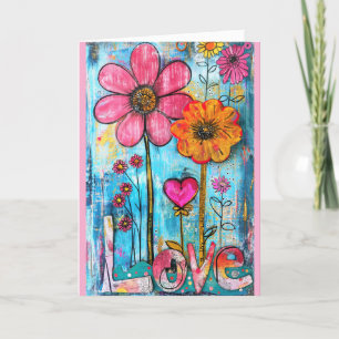 *~**~ LOVE Doodle Art Colourful Whimsical Flower Thank You Card