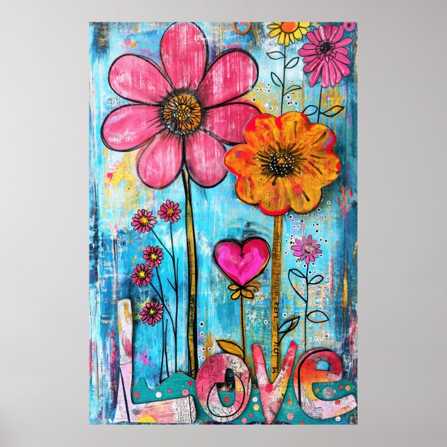 *~* LOVE Doodle – Colourful Whimsical Flower Art  Poster (Front)