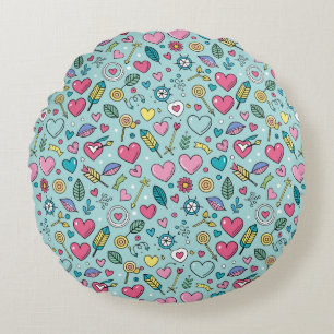 Love Doodle Tapestry Round Cushion