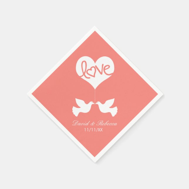 Love Doves - Coral Pink Napkin (Corner)