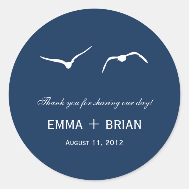 Love Doves Favour Sticker /Envelope Seal - Navy (Front)