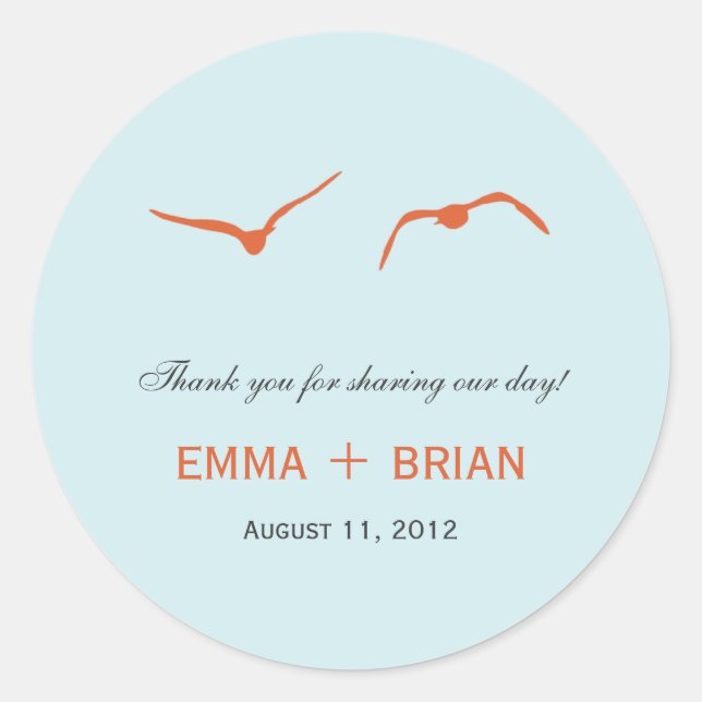 Love Doves Favour Sticker /Envelope Seal - Sky Blu (Front)