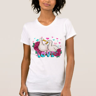 LOVE Doves Hearts And Floral T-Shirt