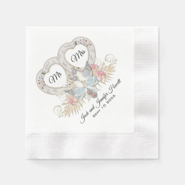 Love Doves Hearts and Flowers Napkin (Front)