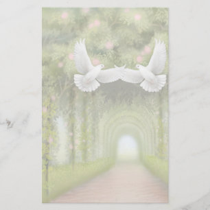 Love Doves in Rose Garden Stationery