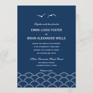 Love Doves Wedding Invitations - Navy