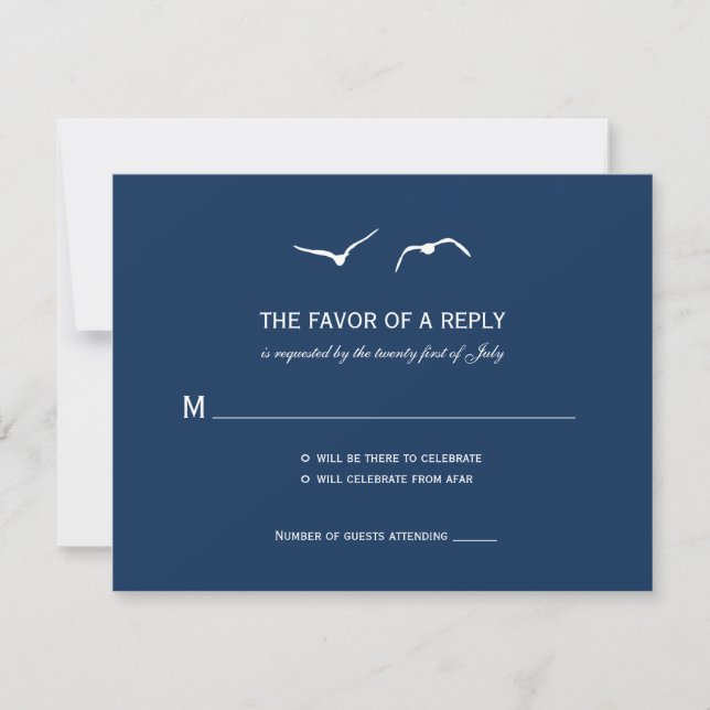 Love Doves Wedding RSVP Cards - Navy (Front)
