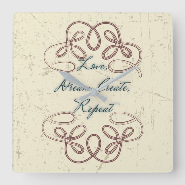 Love, Dream,  Create, Repeat Folk design Square Wall Clock (Front)