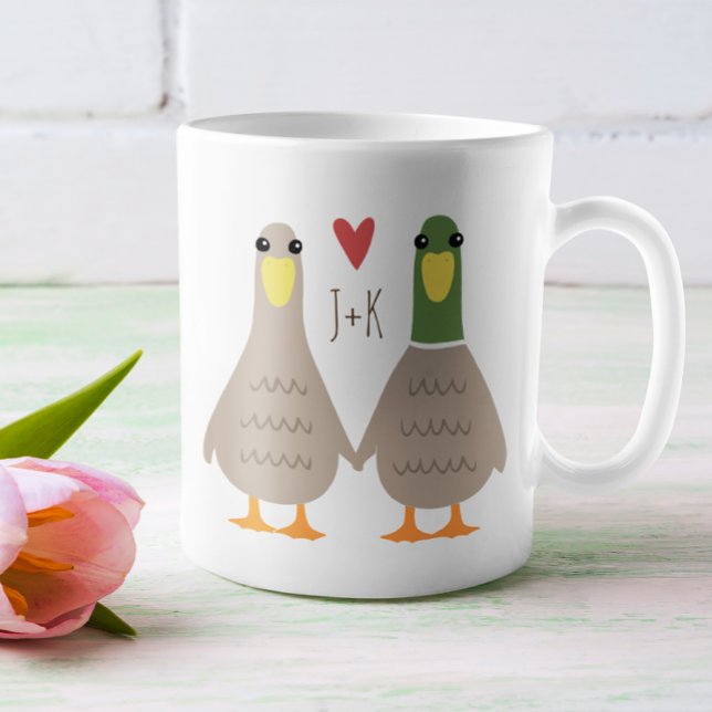 Love Ducks Custom Initials Valentine's Day Coffee Mug (Creator Uploaded)