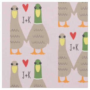 Love Ducks Custom Initials Valentine's Day Fabric