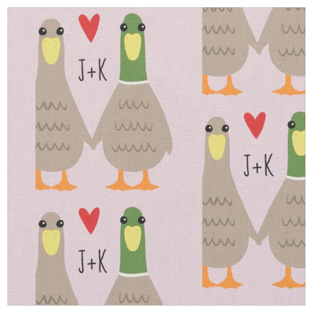 Love Ducks Custom Initials Valentine's Day Fabric (Close Up)
