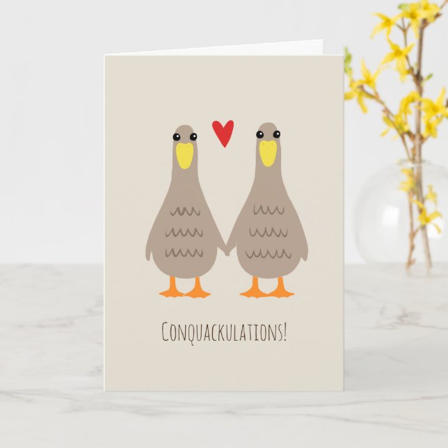 Love Ducks Wedding Congratulations Brides Congrats Card (Yellow Flower)